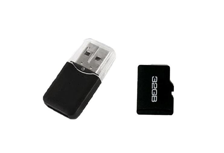 32 GB Micro SD atminties kortelė + USB adapteris tinkamas naudoti įvairiems įrenginiams