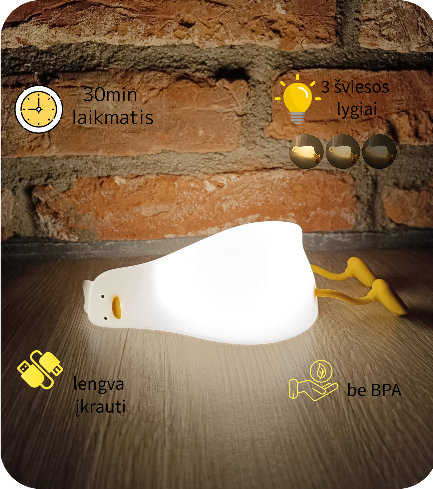 LED Ančiukas- įkraunamas šviečiantis žaislas vaikams  , naktinė lemputė